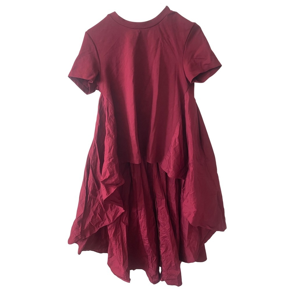 English Factory Womens Mixed Media High Low Dress Burgundy Wine Red Small